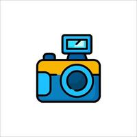 A camera icon with a blue and yellow background vector
