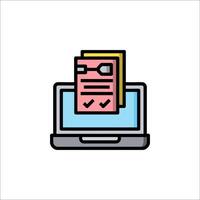 A laptop with a check mark and a paper vector