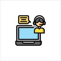 A person with a headset on a laptop computer vector