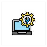 A laptop with a wrench on it vector
