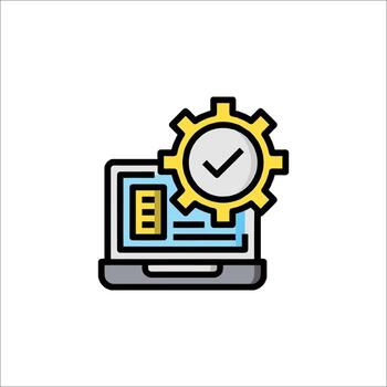 A laptop with a clock and check mark on it vector