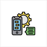 A phone with a gear wheel and a chat bubble vector