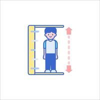 A boy is standing in a doorway with an arrow pointing up vector