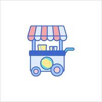 A colorful food cart with a sign on it vector
