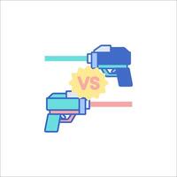 Two guns are facing each other in a flat style vector