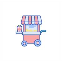 A cartoon food cart with a sign on it vector