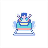 A boy riding a roller coaster in a flat line style vector