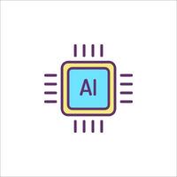 Ai chip icon illustration, flat design, isolated on white background vector
