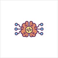 A brain icon with a computer and a computer chip vector