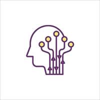 A purple icon of a head with a circuit board on it vector