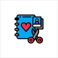 A pair of scissors and a notebook with a heart vector
