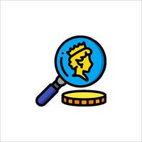 A magnifying glass and a coin on a white background vector