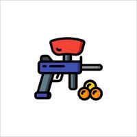 A paintball gun and some balls on a white background vector