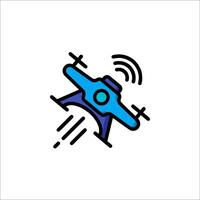 A blue and white airplane icon with a wifi symbol vector