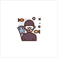 A man with a mask and goggles is holding a fish vector