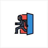 A man running through a door icon vector