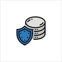 A blue and black icon of a stack of coins with a shield vector