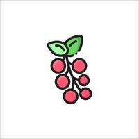 A red fruit with leaves on it is shown in a line drawing vector