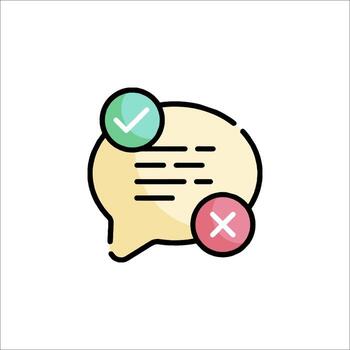 A speech bubble with a tick and cross vector