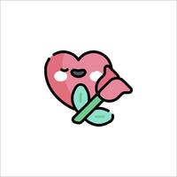 A cute heart with a rose in its hand vector