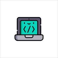 A laptop with a code symbol on it vector