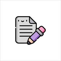 A pencil and paper icon with a smiley face vector