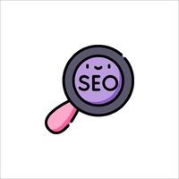 A cartoon image of a magnifying glass with the word seo on it vector