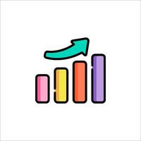 A colorful bar chart with an arrow pointing up vector