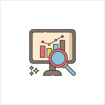 A magnifying glass and a chart on a computer screen vector