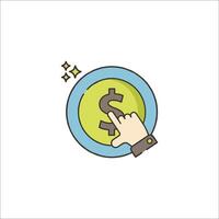 A hand pointing at a dollar sign on a button vector
