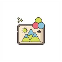 A tablet with a mountain and clouds on it vector