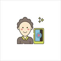 A man holding a phone with a playing vector