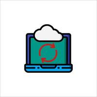 A laptop with a cloud icon and a red arrow vector