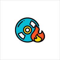 A disc with a flame on it and a burning disc icon vector