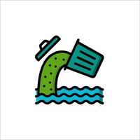 A green and blue icon of a garbage can in the water vector