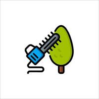 A green tree and a chainsaw icon vector