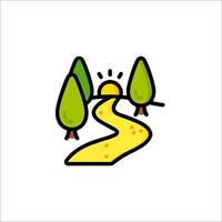 A yellow path with trees and sun in the background vector