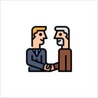 Two men shaking hands in a line icon vector