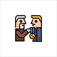 Two men shaking hands with a medal vector