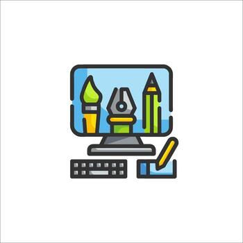 A computer with a pencil and a pen on it vector