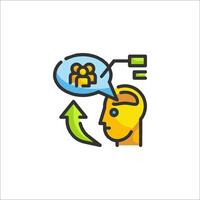 A person with a speech bubble and a brain icon vector