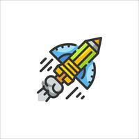 A rocket is flying through the air in a line style vector