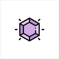 A purple hexagon icon with a light coming from it vector