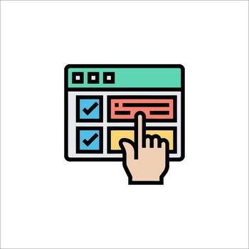 A hand pressing a checkbox icon on a computer screen vector