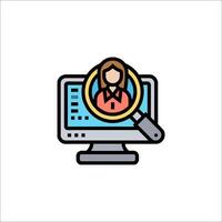 A woman is looking at a computer screen with a magnifying glass vector