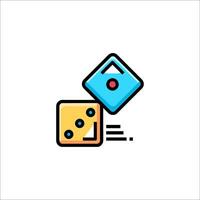 A colorful dice icon with a square and a cube vector