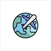 A plane flying around the earth icon vector