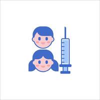 Two children with an injection and a syringe vector