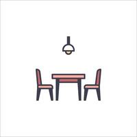 A dining table and chairs with a lamp vector