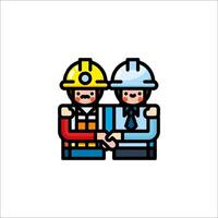 Two men in hard hats holding hands vector